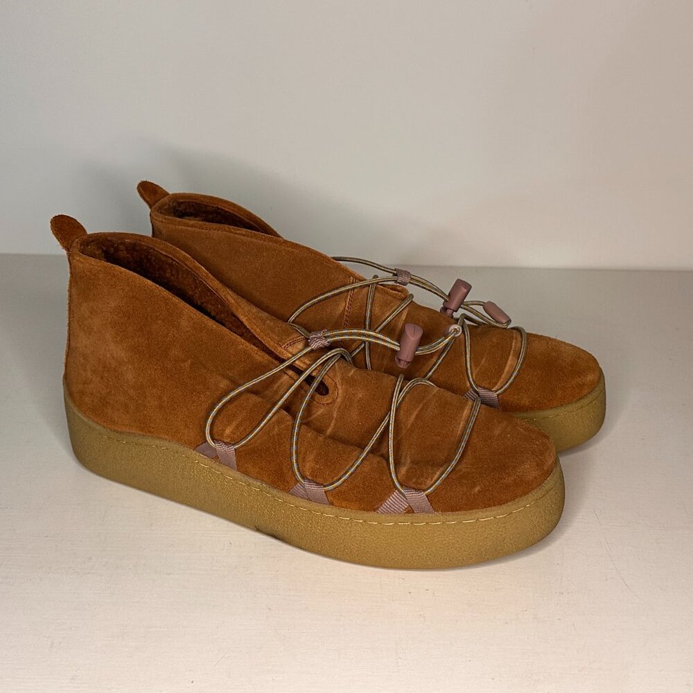 Free People Tan Suede Platform Fur Lined Booties Women Size 11